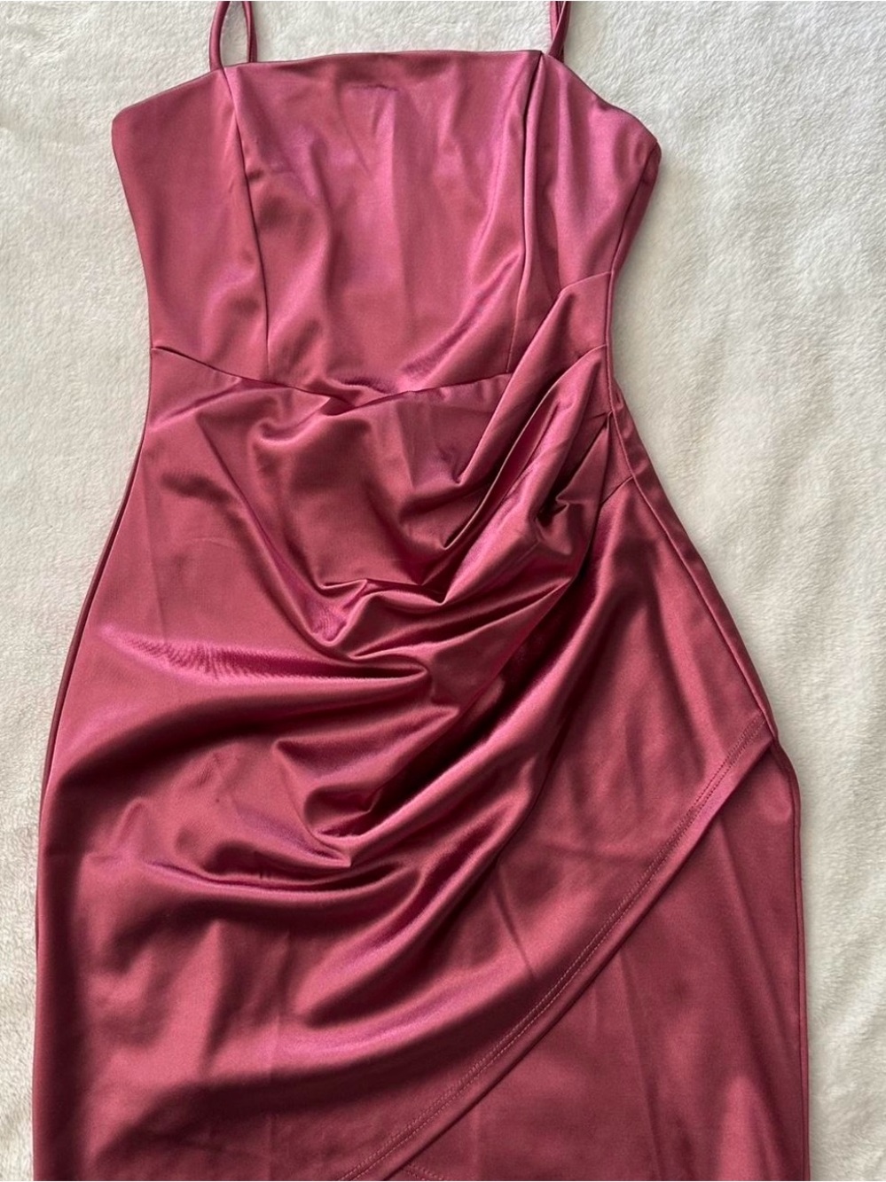 Windsor Satin Spaghetti-Strap Midi Dress in Berry Rose